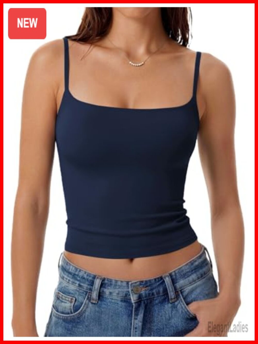 Double Lined Square Neck Spaghetti Strap Camisole Tank Top